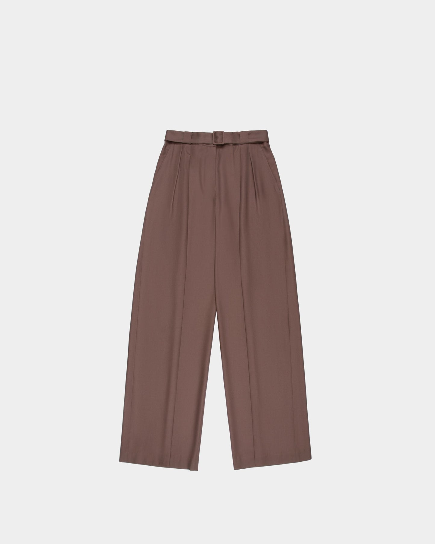 Belted Pants in Beige Wool-Silk Fabric