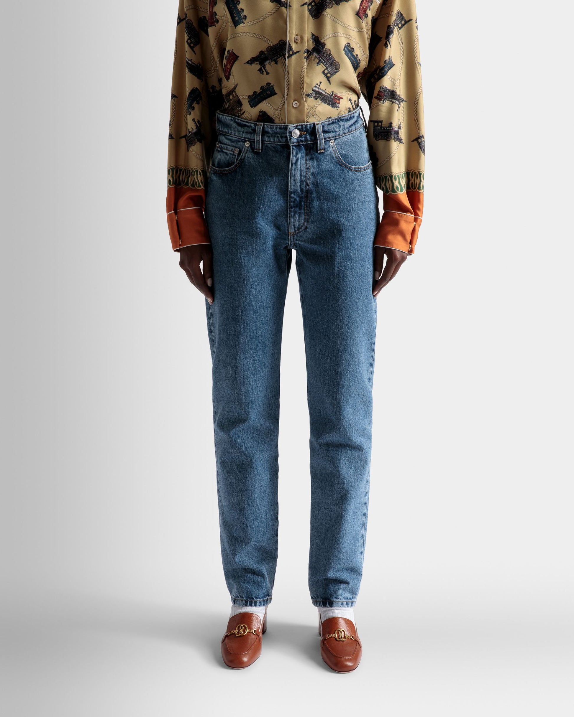 Denim Pants | Women's Pants | Light Blue Denim | Bally | On Model Close Up