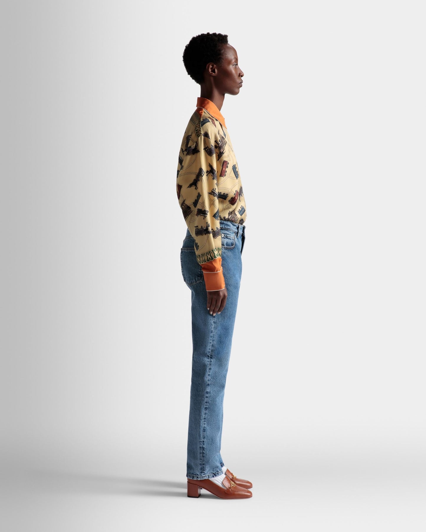 Denim Pants | Women's Pants | Light Blue Denim | Bally | On Model 3/4 Front